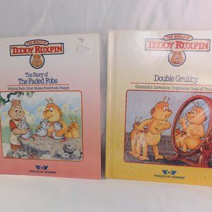 Vintage The World of Teddy Ruxpin Books Lot of 2 Double Grubby and Faded Fobs